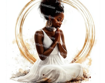 Praying Afro Women Clipart: Watercolor Religious Art (Digital Download)