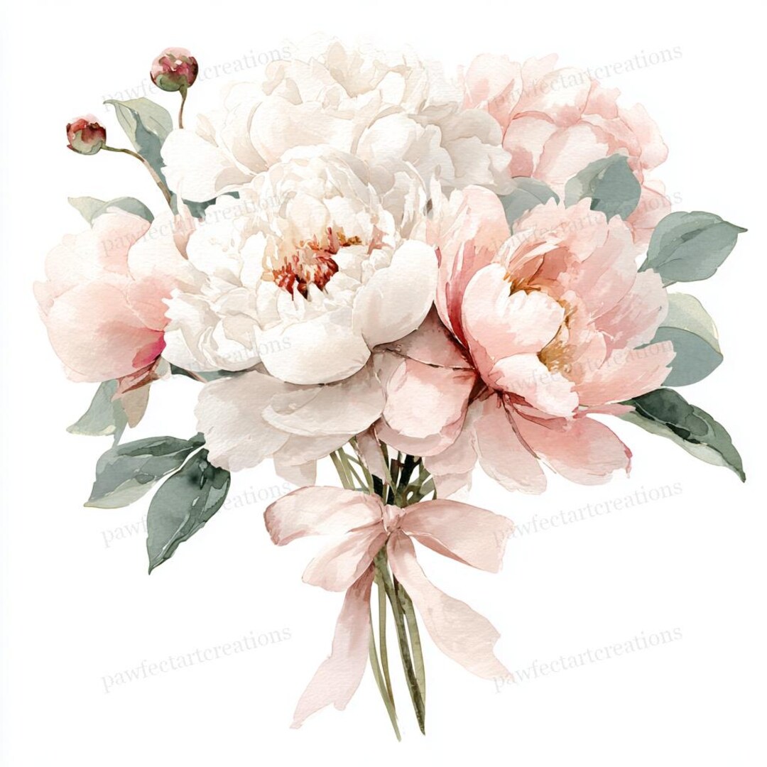 28 Blush Peony Bouquets Clipart Set, Watercolor Bouquet Pink Floral ...