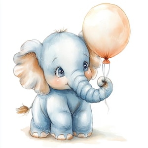 10 dibujos animados de elefantes, guardería de elefantes, elefante bebé, acuarela imprimible, archivos JPG de alta calidad, manualidades de papel, diario basura