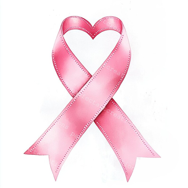 13 Pink Awareness Ribbon with heart Clipart, Breast Cancer Awareness, Printable Watercolor, High-Quality JPGs, Papercraft Junk Journal, Digital Craft