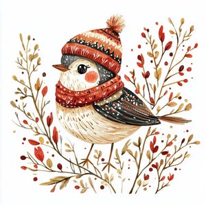 14 Clipart oiseau d'art folklorique scandinave, oiseau d'hiver, aquarelle imprimable, fichiers JPG de haute qualité, carnet de voyage Papercraft, créations numériques