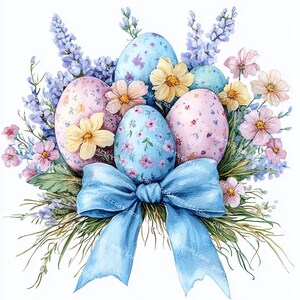 Floral Easter Egg Clipart: Watercolor Easter Card Graphics (Digital Download)