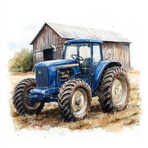 12 blue Farm Tractor Clipart, Old Tractor Clipart, Printable Watercolor, High-Quality JPGs, Papercraft, Junk Journal, Digital Craft