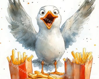 Funny Seagull Watercolor Clipart: Quirky Bird JPGs (Digital Download)