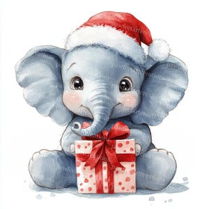10 Weihnachten Baby Elefant Clipart, Winter Tiere Kunst, süße Urlaub Tiere, druckbare Aquarell, hochwertige JPGs, Papercraft, Junk Journal