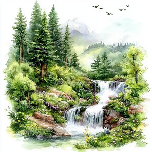 22 Forest Landscape Clipart, Greenery Landscape, Nature Clipart, Printable Watercolor, High-Quality JPGs, Junk Journal, Digital Craft