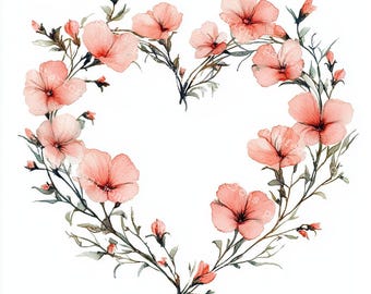 21 Coronas Florales de Corazón: Imágenes JPG botánicas en acuarela (Descarga digital)