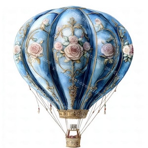 13 Victoriaanse heteluchtballon clipart, afdrukbare aquarel clipart, hoogwaardige JPG's, Papercraft, Junk Journal, Digital Craft