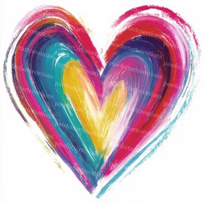 10 Valentijnsdag hart clipart, kleurrijk hart, liefdeshart, regenbooghart, afdrukbare aquarel, hoogwaardige JPG's, Junk Journal, Digital Craft