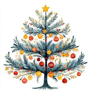 15 cliparts de sapin de Noël folklorique scandinave, carte de Noël, aquarelle imprimable, fichiers JPG de haute qualité, carnet de voyage papercraft, créations numériques