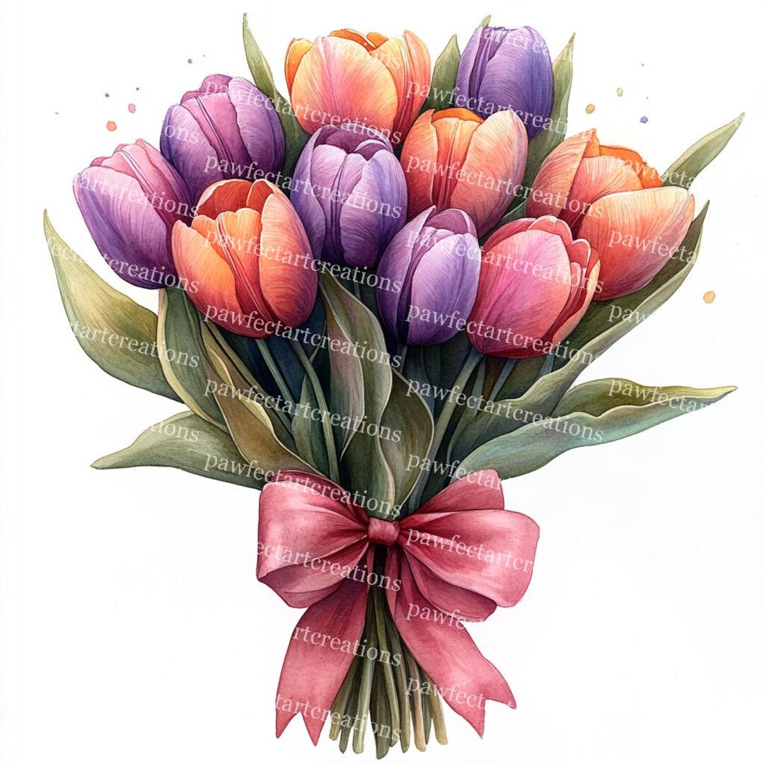 Watercolor Tulip Bouquet Clipart: Spring Flowers (digital Download) - Etsy