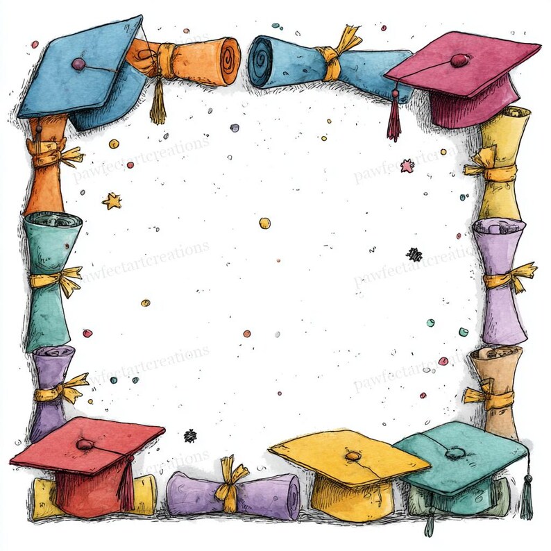 Grad Border Vector 28 Whimsical Graduation Frame Clipart, Grad Border Art, Printable ...