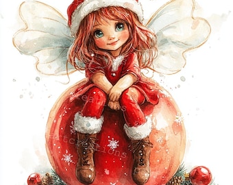 水彩画「クリスマス人形」 クリスマスの妖精のクリップアート：水彩画のサンタ、ジャンク