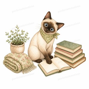 20 Cottagecore Reading Cats Clipart