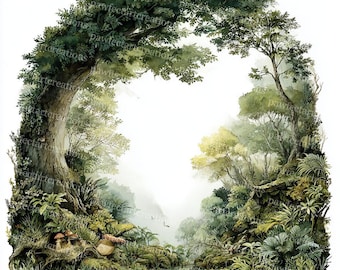 26 Forest Frame Clipart, Enchanted Woodland Frame,Printable Watercolor JPGs,Papercraft, Junk Journal
