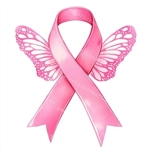 13 Pink Awareness Ribbon with butterfly wing Clipart, Breast Cancer Awareness, Printable Watercolor, High-Quality JPGs, Papercraft Junk Journal, Digital Craft
