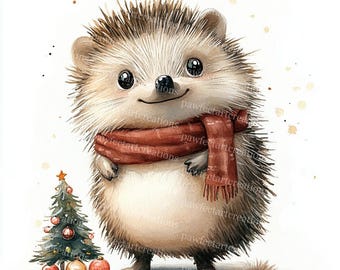 Aquarell Igel Weihnachten Clipart: Urlaubskunst (digitaler Download)
