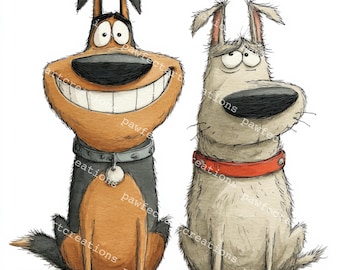 Clipart di cani stravaganti e divertenti: stile acquerello, grafica di diario spazzatura (download digitale)