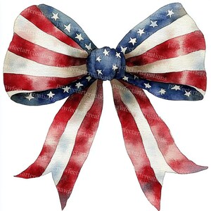 16 Patriotic Bows Clipart, USA Flag, 4th July Bow,Flag-Colored,Printable Watercolor, High-Quality JPGs,Papercraft Junk Journal,Digital Craft