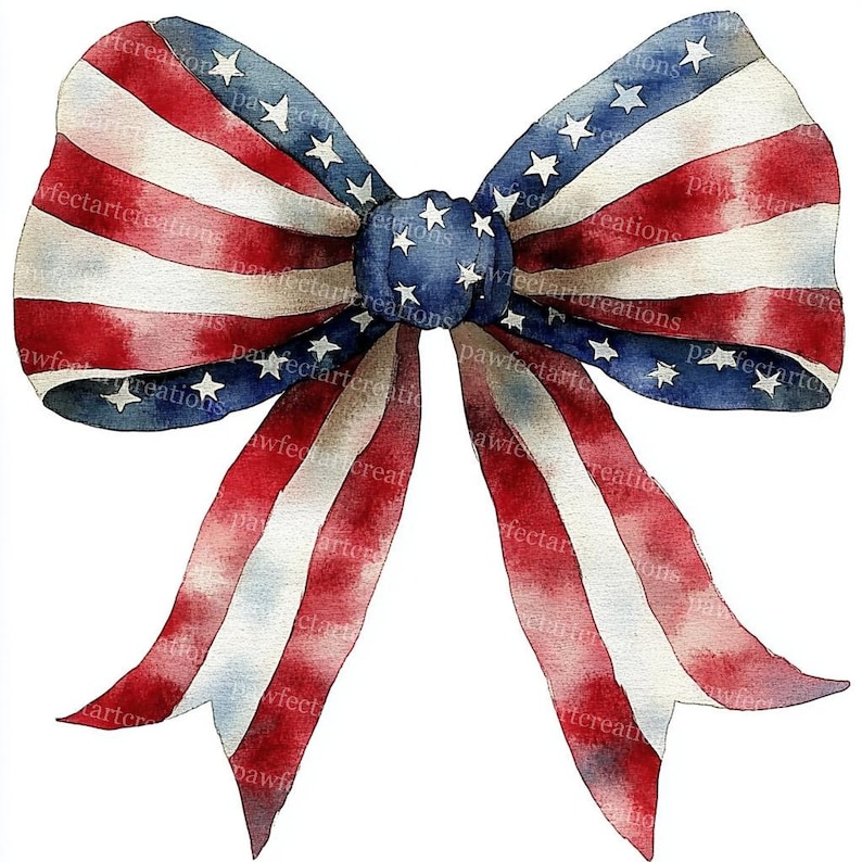 16 Patriotic Bows Clipart, USA Flag, 4th July Bow,Flag-Colored,Printable Watercolor, High-Quality JPGs,Papercraft Junk Journal,Digital Craft