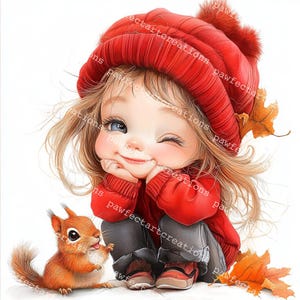 18 Cute Autumn Girl Clipart,  Fall Season Art, Baby Girl, Printable Watercolor, High Quality JPGs, Paper Craft, Junk Journal