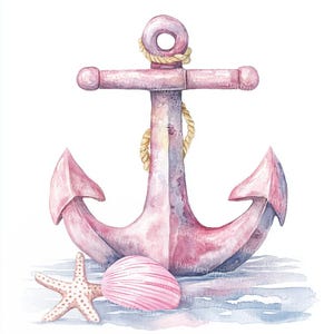 Watercolor Anchor Clipart Set: Nautical Art, Starfish (Digital Download)