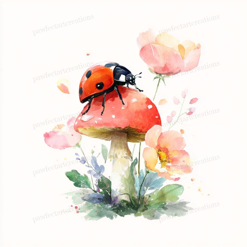 25 Spring Ladybug Garden Clipart, Cute Ladybird Flower, Garden Bug Art ...