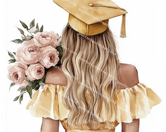 Graduation Girl Clipart: Watercolor Student Designs (Digital Download)