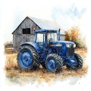 12 blue Farm Tractor Clipart, Old Tractor Clipart, Printable Watercolor, High-Quality JPGs, Papercraft, Junk Journal, Digital Craft