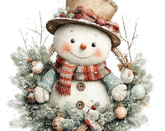 20 cliparts de guirlande de bonhomme de neige de Noël, graphiques festifs de vacances, aquarelle imprimable, fichiers JPG de haute qualité, création de livres, journal indésirable, artisanat numérique