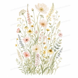 20 Pastel Wildflower Panels Clipart, Wedding Stationery and Journal Borders, Watercolor JPG, Digital Download, Commercial Use