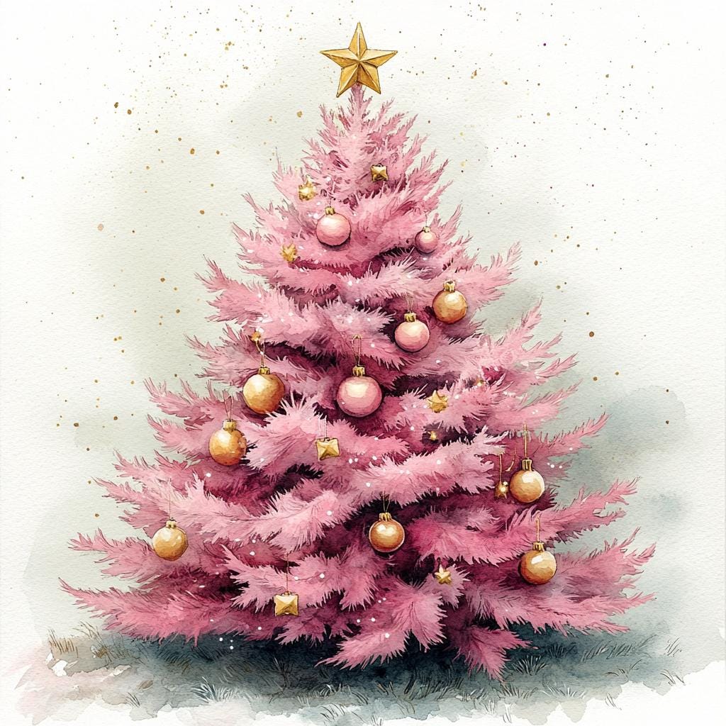 ピンククリスマスツリー❣️ひまわり❣️ クリスマスチェリー🍒🎄✨ Francfrancのピンクのツリーにチェリー🍒を