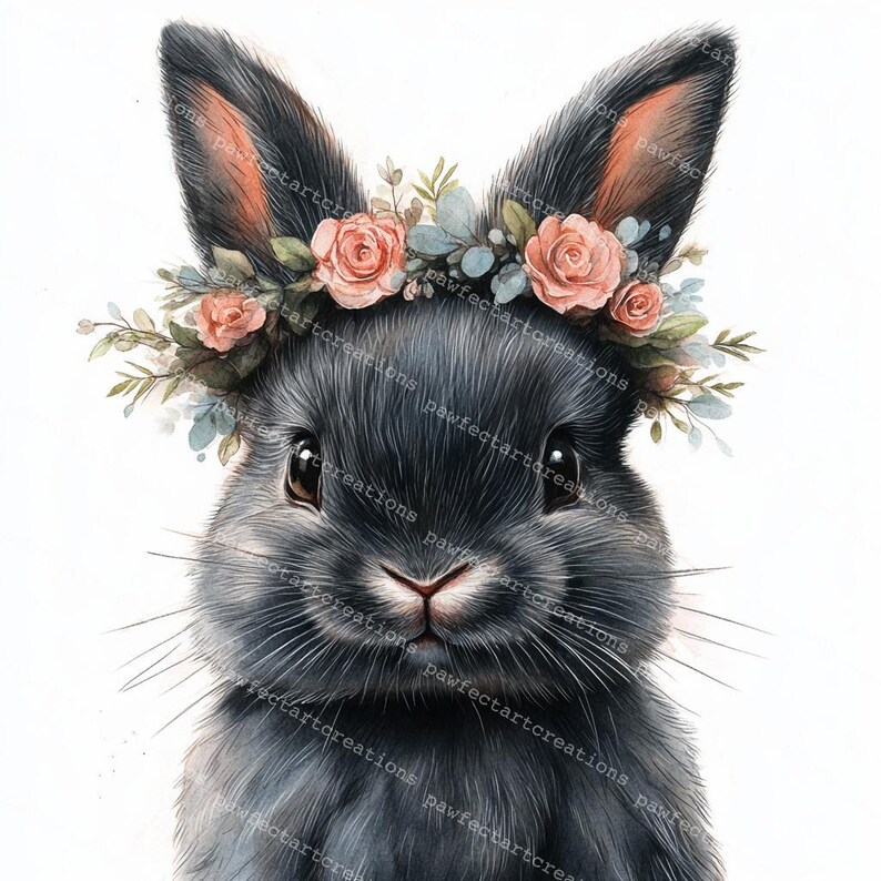 Bunny Clipart: Watercolor Rabbit With Flower Crown (JPG & PNG Digital ...