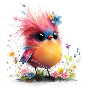 20 imágenes prediseñadas de pájaros con flores, aves de acuarela, pájaros divertidos, acuarela imprimible, archivos JPG de alta calidad, manualidades de papel, diario basura, manualidades digitales