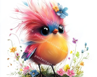 20 grillige bloem vogels clipart, aquarel vogel, grappige vogels, afdrukbare aquarel, hoogwaardige JPG's, Papercraft, Junk Journal, Digital Craft