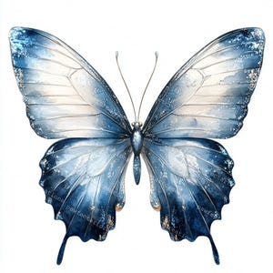 10 Clipart di farfalle blu ghiaccio e argento, stampa da parete, farfalle acquerello, acquerello stampabile, JPG di alta qualità, carta da parati, diario spazzatura