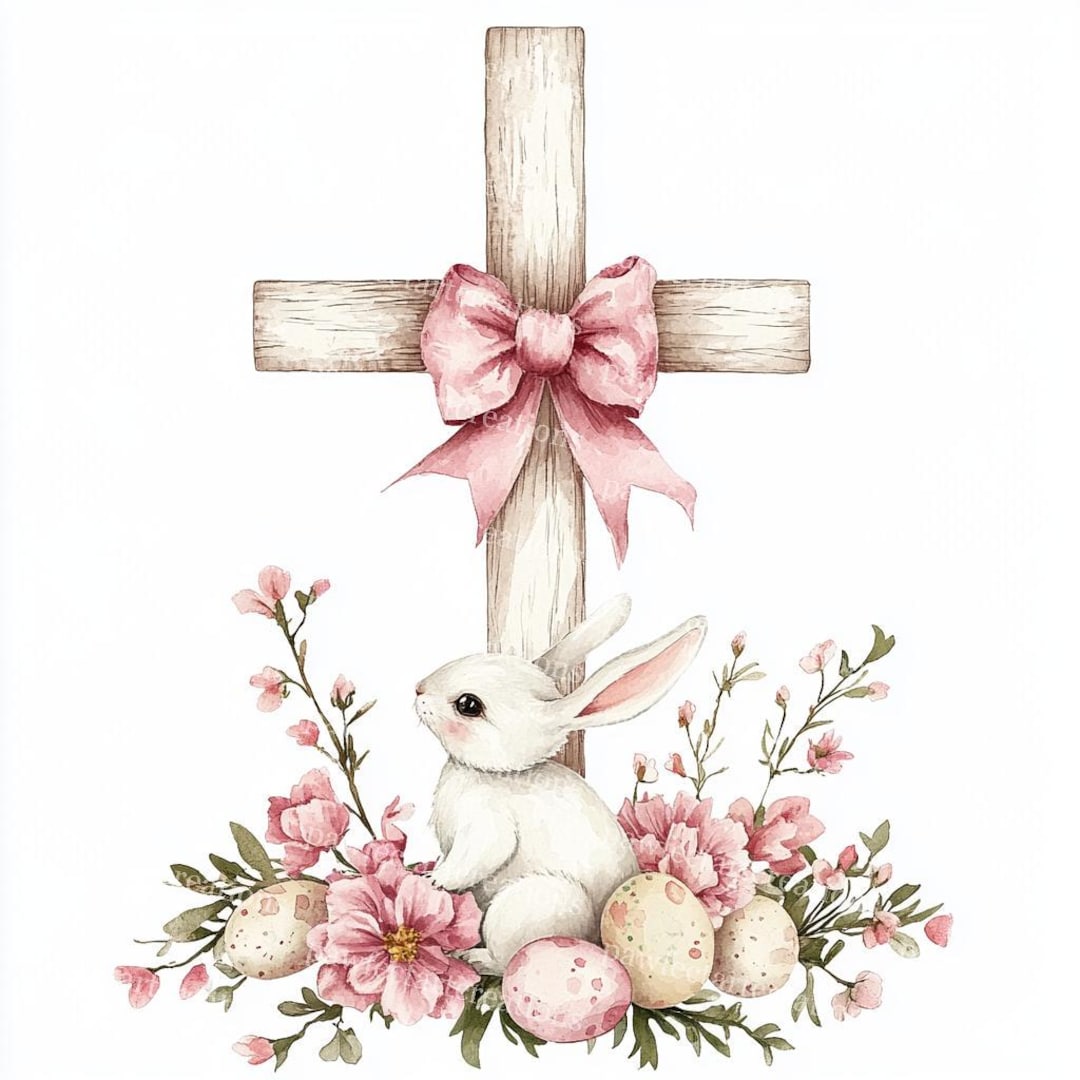 Easter Rabbit Cross Easter Cross Bunny Clipart: Watercolor Floral Jpgs (digital Download ...