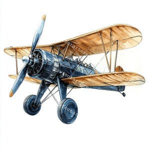 16 Vintage Planes Clipart, Antique Plane, Printable Watercolor, High-Quality JPGs, Papercraft Junk Journal, Digital Craft