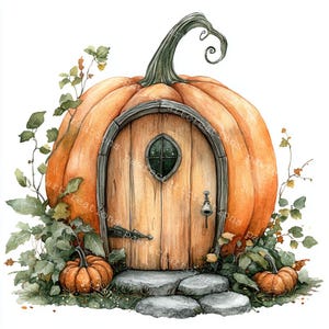 12 Casa de fadas de outono e clipart de porta, casa de fadas aconchegante, vários chalés de fadas, aquarela para impressão, JPGs de alta qualidade, papercraft, diário de lixo