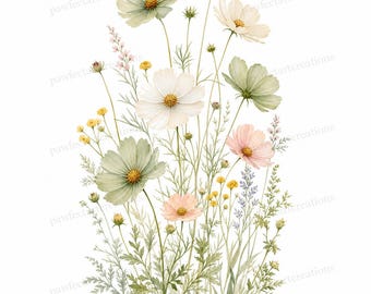 20 Pastel Wildflower Panels Clipart, Wedding Stationery and Journal Borders, Watercolor JPG, Digital Download, Commercial Use