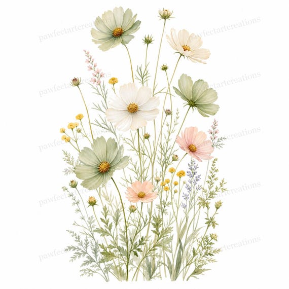 20 Pastel Wildflower Panels Clipart, Wedding Stationery and Journal Borders, Watercolor JPG, Digital Download, Commercial Use