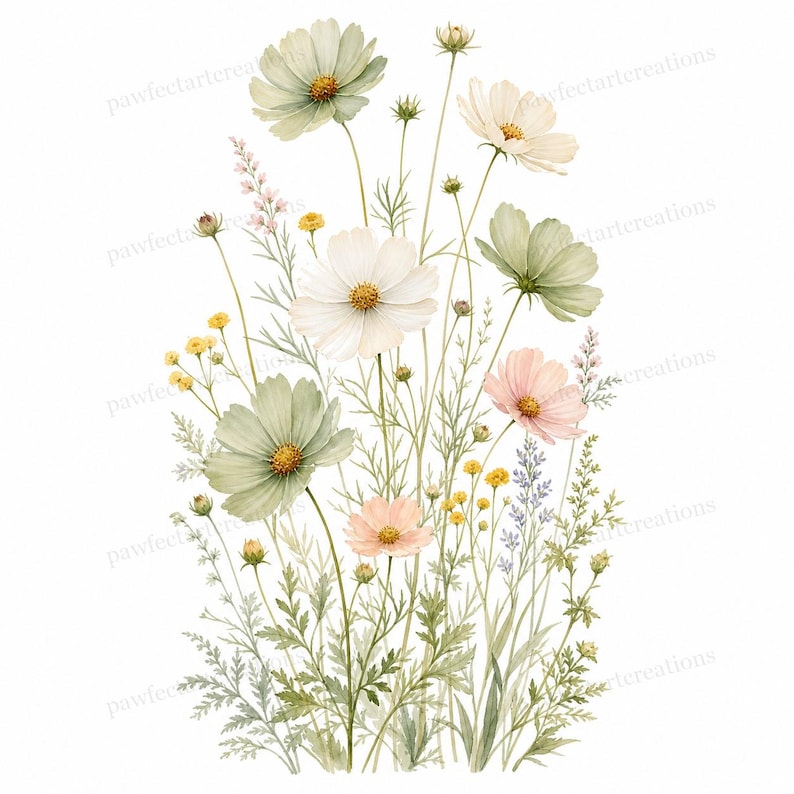 20 Pastel Wildflower Panels Clipart, Wedding Stationery and Journal Borders, Watercolor JPG, Digital Download, Commercial Use