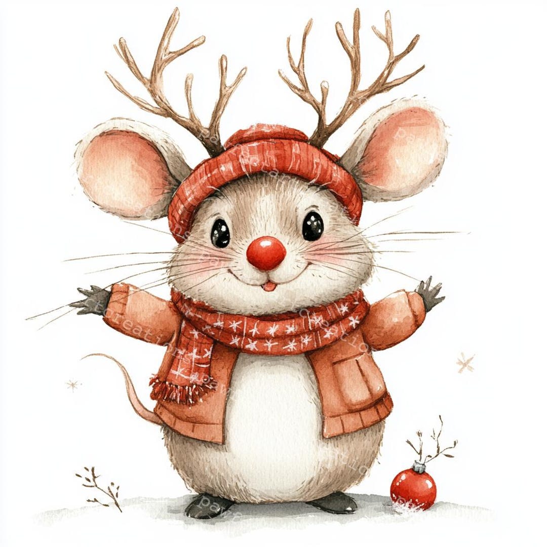 Buy 12 Christmas Mouse Clipart, Cute Funny Mouse Clipart
