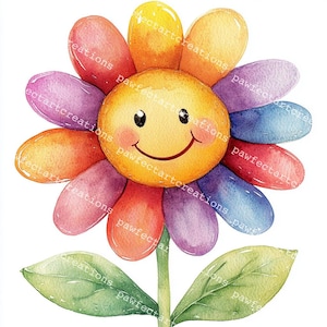 20 lachende bloemen clipart, blije bloemen, glimlach gezicht, bloemen kunst aan de muur, afdrukbare aquarel, hoogwaardige JPG's, Papercraft, Junk Journal