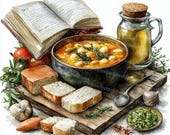 Grandma's Soup Cookbook Clipart: Watercolor Kitchen Art (Digital Download)