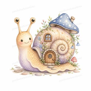 20 Cottage Mushroom Snail Clipart, Watercolor JPG Clipart Bundle, Digital Download, Commercial Use, Printable Art