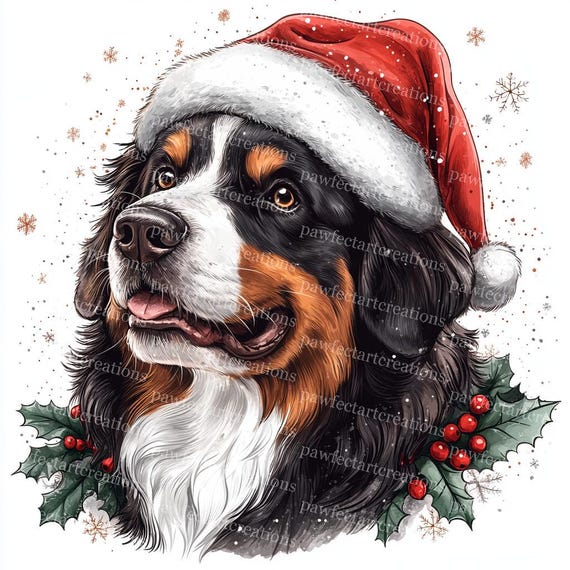 クリスマスのバーニーズ・マウンテン・ドッグの水彩画クリップアート