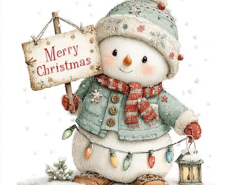 22 cliparts joyeux Noël bonhomme de neige, graphiques pour les fêtes de fin d'année, aquarelle imprimable, fichiers JPG de haute qualité, création de livres, journal indésirable, création numérique