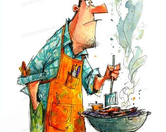 25 imágenes prediseñadas divertidas para el Día del Padre, personajes de papás peculiares, humor sobre golf, barbacoa y pesca, descarga digital, uso comercial.