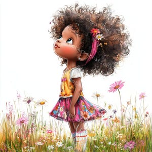 12 Quirky Black Girl With Flower Clipart, African Girl Clipart, Printable Watercolor, High-Quality JPGs, Junk Journal, Digital Craft